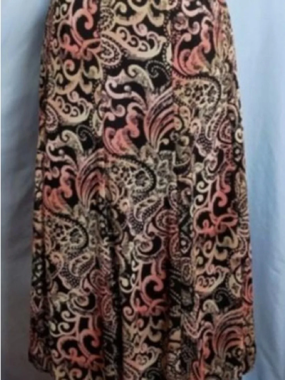 JM Collection Black Maxi Skirt with Pink and Cream Paisley Motif